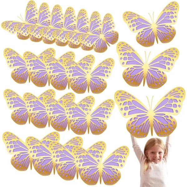 Geosar 20 Pcs 3D Large Butterfly Party Decoration 2 Layer Giant Paper Butterfly Stickers Big Butterfly Wall Decoration Set Large Butterfly for Birthday Baby Shower Nursery Royal BlueLight BlueGold  Purple