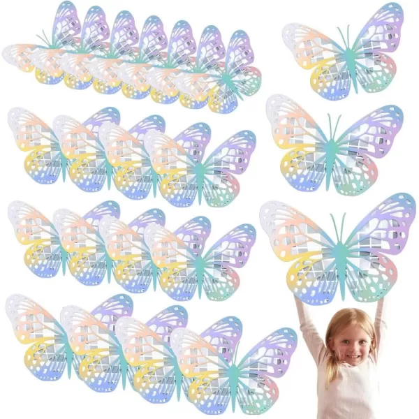 Geosar 20 Pcs 3D Large Butterfly Party Decoration 2 Layer Giant Paper Butterfly Stickers Big Butterfly Wall Decoration Set Large Butterfly for Birthday Baby Shower Nursery Royal BlueLight BlueSilver