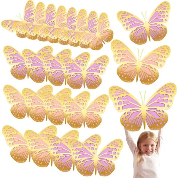 Geosar 20 Pcs 3D Large Butterfly Party Decoration 2 Layer Giant Paper Butterfly Stickers Big Butterfly Wall Decoration Set Large Butterfly for Birthday Baby Shower Nursery Royal BlueLight BlueGold Pink  Gold Purple