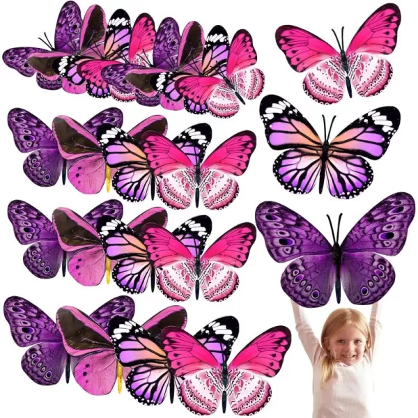 Geosar 20 Pcs 3D Large Butterfly Party Decoration 2 Layer Giant Paper Butterfly Stickers Big Butterfly Wall Decoration Set Large Butterfly for Birthday Baby Shower Nursery Royal BlueLight BluePurple rose Red