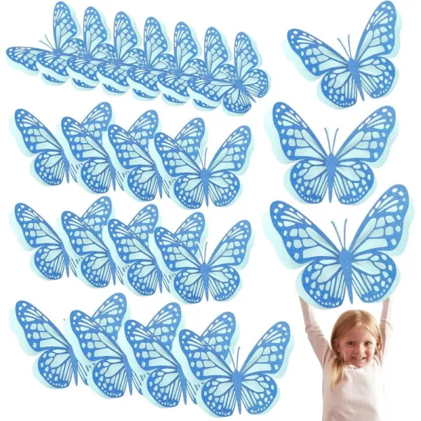 Geosar 20 Pcs 3D Large Butterfly Party Decoration 2 Layer Giant Paper Butterfly Stickers Big Butterfly Wall Decoration Set Large Butterfly for Birthday Baby Shower Nursery Royal BlueLight BlueRoyal Blue  Light Blue