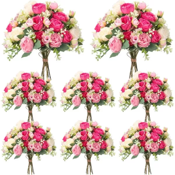 Geosar 8 Bundles 40 Heads Artificial Peonies Silk Flowers Fake Peony Bouquet Faux Peonies Flowers Bulk for Decoration Vase Florals Arrangements Wedding Home Party Table Orange Deep RedBright Color