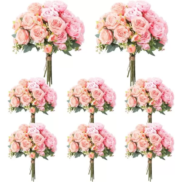 Geosar 8 Bundles 40 Heads Artificial Peonies Silk Flowers Fake Peony Bouquet Faux Peonies Flowers Bulk for Decoration Vase Florals Arrangements Wedding Home Party Table Orange Deep RedPeach Pink  Light Pink