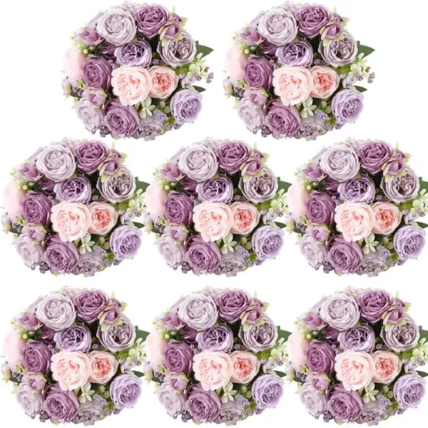 Geosar 8 Bundles 40 Heads Artificial Peonies Silk Flowers Fake Peony Bouquet Faux Peonies Flowers Bulk for Decoration Vase Florals Arrangements Wedding Home Party Table Orange Deep RedGray Purple  Light Purple