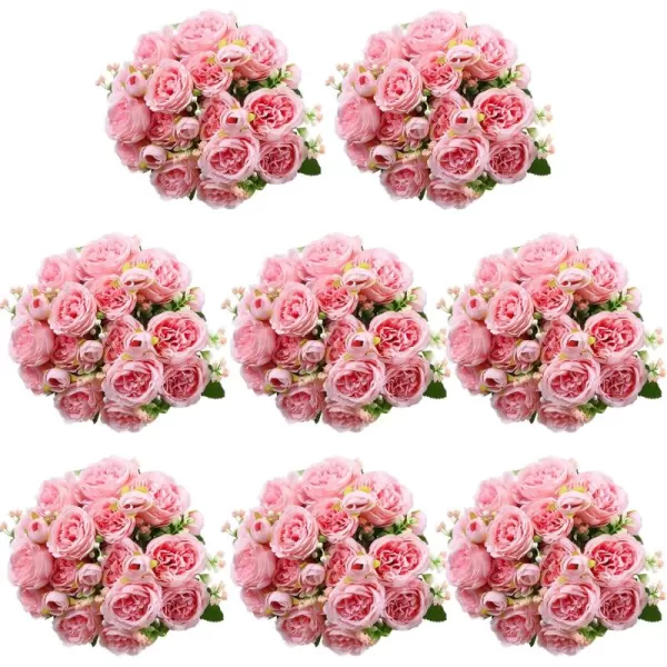 Geosar 8 Bundles 40 Heads Artificial Peonies Silk Flowers Fake Peony Bouquet Faux Peonies Flowers Bulk for Decoration Vase Florals Arrangements Wedding Home Party Table Orange Deep RedPink