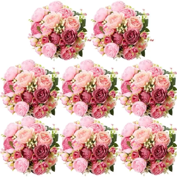 Geosar 8 Bundles 40 Heads Artificial Peonies Silk Flowers Fake Peony Bouquet Faux Peonies Flowers Bulk for Decoration Vase Florals Arrangements Wedding Home Party Table Orange Deep RedRusset Red  Light Pink