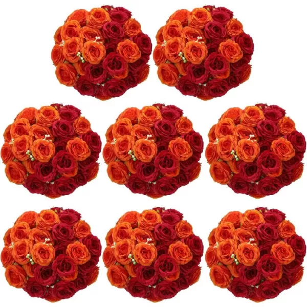 Geosar 8 Bundles 40 Heads Artificial Peonies Silk Flowers Fake Peony Bouquet Faux Peonies Flowers Bulk for Decoration Vase Florals Arrangements Wedding Home Party Table Orange Deep RedOrange  Deep Red