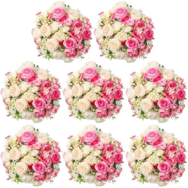 Geosar 8 Bundles 40 Heads Artificial Peonies Silk Flowers Fake Peony Bouquet Faux Peonies Flowers Bulk for Decoration Vase Florals Arrangements Wedding Home Party Table Orange Deep RedPink  Champagne