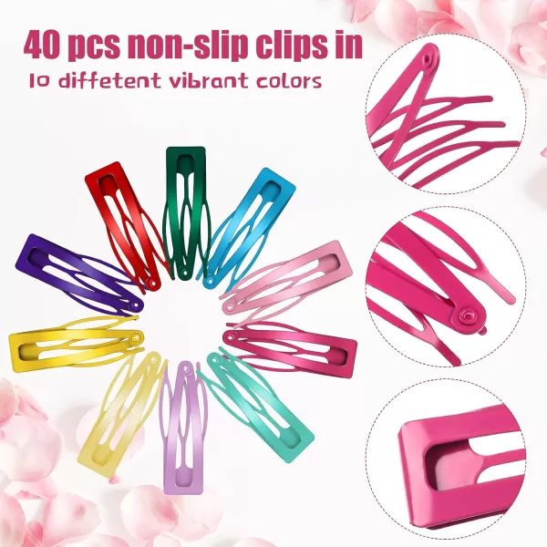 40 Pcs Double Grip Hair Clips Metal Snap Hair Clips Double Snap Barrettes Non Slip Hair Barrettes for Women Hair Making Salon Supplies 10 Colors