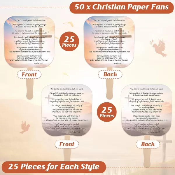 50 Pcs Christian Church Fans Religious Handheld Fan Inspirational Hand Held Parlor Fans Thick Paper Fans with Wooden Handle Hand Fans for Church Services Women Men Motivational Gift Bible