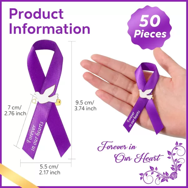 50 Pcs Dove Funeral Ribbons Memorial Ribbon Funeral Pins Classic Memorial Service Respect Ribbon Bow with Safety Pins and Dove for Mourning Remembrance Day Funeral Event WhitePurple