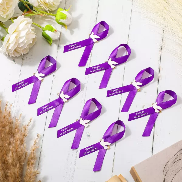 50 Pcs Dove Funeral Ribbons Memorial Ribbon Funeral Pins Classic Memorial Service Respect Ribbon Bow with Safety Pins and Dove for Mourning Remembrance Day Funeral Event WhitePurple