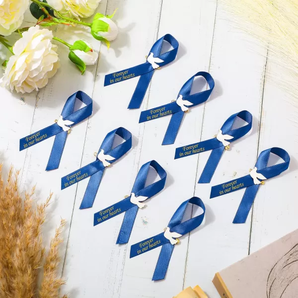 50 Pcs Dove Funeral Ribbons Memorial Ribbon Funeral Pins Classic Memorial Service Respect Ribbon Bow with Safety Pins and Dove for Mourning Remembrance Day Funeral Event WhiteBlue