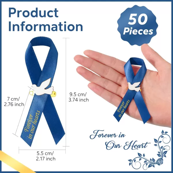 50 Pcs Dove Funeral Ribbons Memorial Ribbon Funeral Pins Classic Memorial Service Respect Ribbon Bow with Safety Pins and Dove for Mourning Remembrance Day Funeral Event WhiteBlue