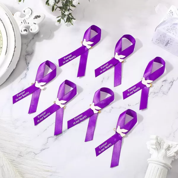 50 Pcs Dove Funeral Ribbons Memorial Ribbon Funeral Pins Classic Memorial Service Respect Ribbon Bow with Safety Pins and Dove for Mourning Remembrance Day Funeral Event WhitePurple