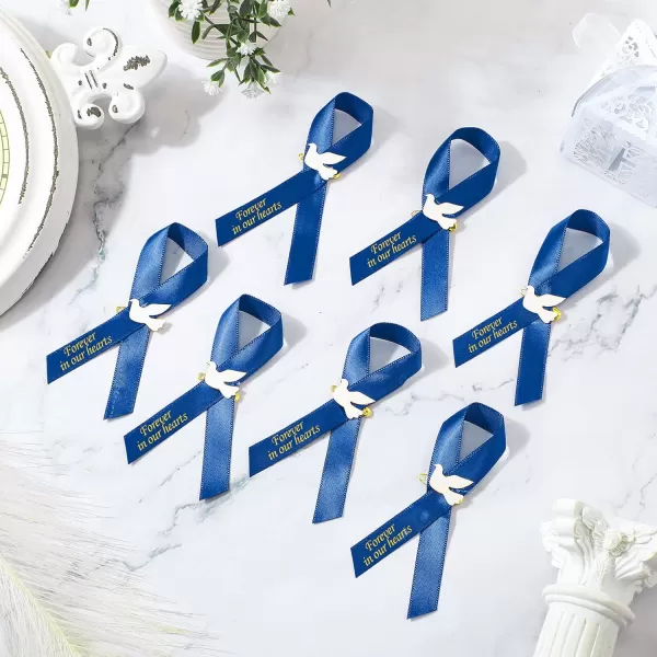 50 Pcs Dove Funeral Ribbons Memorial Ribbon Funeral Pins Classic Memorial Service Respect Ribbon Bow with Safety Pins and Dove for Mourning Remembrance Day Funeral Event WhiteBlue