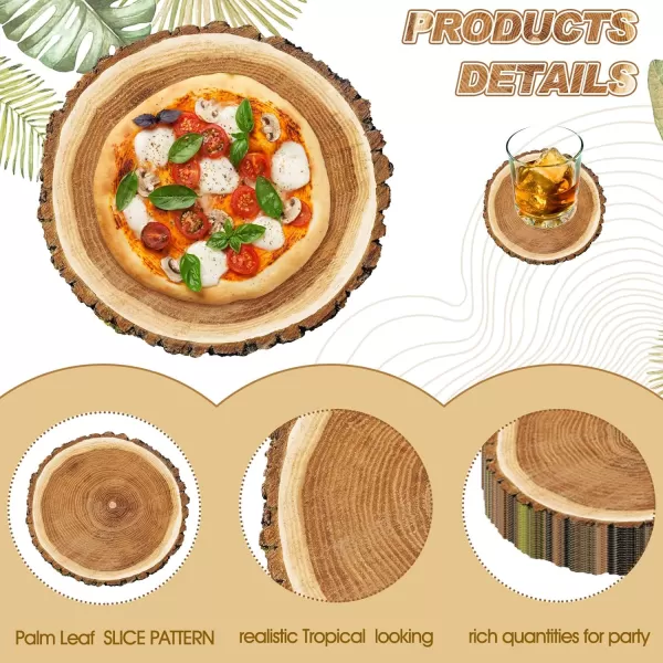 Geosar 200 Disposable Paper Placemats and Coasters Set Summer Hawaiian Luau Placemat with Coasters Outdoor Indoor for Greenery Jungle Dining Table Decoration Shower BirthdayGold RoundWood Grain