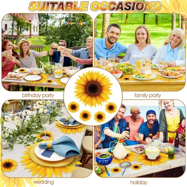 Geosar 200 Disposable Paper Placemats and Coasters Set Summer Hawaiian Luau Placemat with Coasters Outdoor Indoor for Greenery Jungle Dining Table Decoration Shower BirthdayGold RoundSunflower