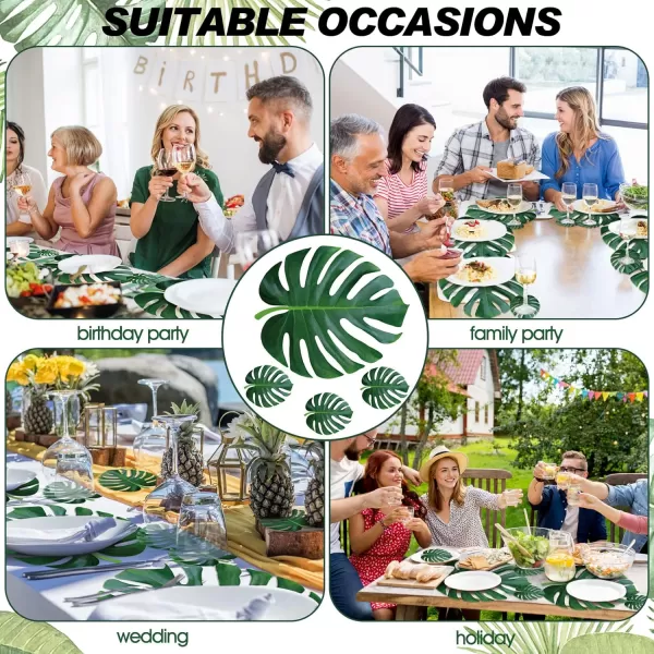 Geosar 200 Disposable Paper Placemats and Coasters Set Summer Hawaiian Luau Placemat with Coasters Outdoor Indoor for Greenery Jungle Dining Table Decoration Shower BirthdayGold RoundPalm Leaf