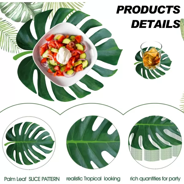 Geosar 200 Disposable Paper Placemats and Coasters Set Summer Hawaiian Luau Placemat with Coasters Outdoor Indoor for Greenery Jungle Dining Table Decoration Shower BirthdayGold RoundPalm Leaf