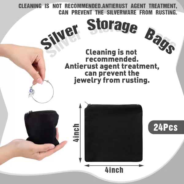 Geosar 24 Pcs Silver Storage Bags Anti Tarnish Jewelry Storage Bags Zippered Silver Keeper for Silverware Silver Jewelry Black4 x 4 InchBlack