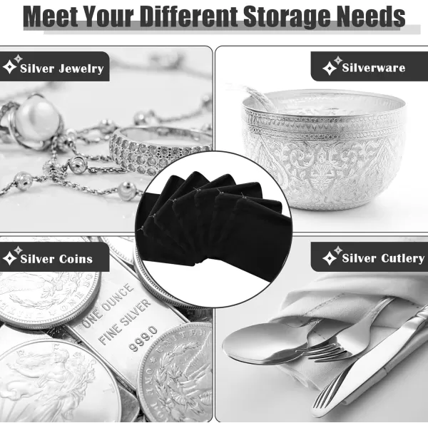 Geosar 24 Pcs Silver Storage Bags Anti Tarnish Jewelry Storage Bags Zippered Silver Keeper for Silverware Silver Jewelry Black4 x 4 InchBlack