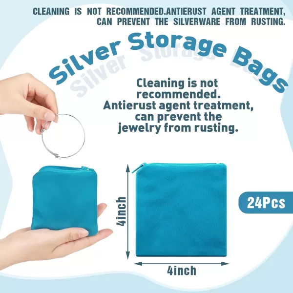 Geosar 24 Pcs Silver Storage Bags Anti Tarnish Jewelry Storage Bags Zippered Silver Keeper for Silverware Silver Jewelry Black4 x 4 InchPeacock Blue