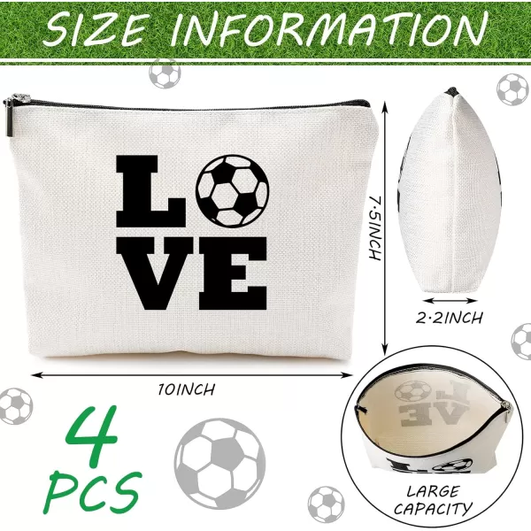 Geosar 4 Pieces Soccer Gifts Makeup Bag Inspirational Christmas Gift for Soccer Player Soccer Bags for Women Soccer Lover Zipper Cosmetic Bags Travel Cosmetic Pouch for Birthday GraduationSoccer