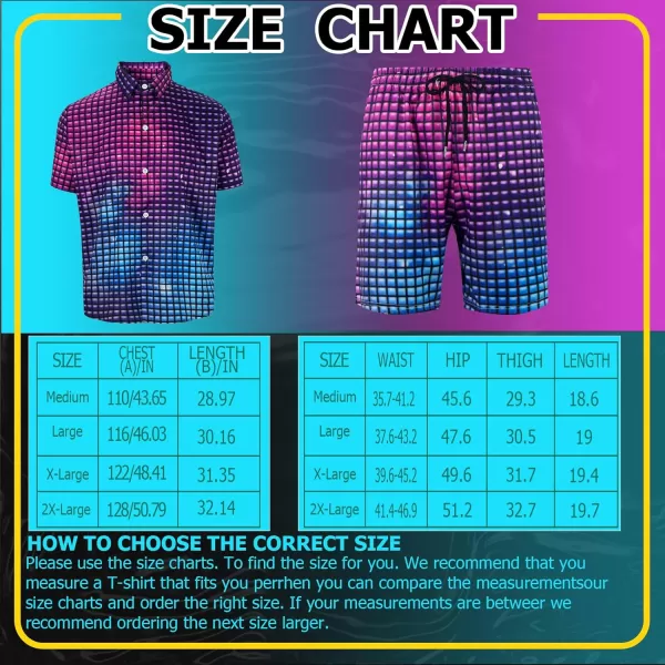 Geosar Mens 2 Pcs 80s 90s Outfit for Men Hippie Shirts and Shorts Set with Hat Neon Disco Halloween Party Costume Clothes