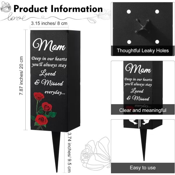 Geosar Mom Cemetery Vases for Grave Metal Cemetery Grave Flower Vase Funeral Cemetery Vase Memorial Flower Holder with Spike Floral Cemetery Decorations for Grave Lawn Yard Outdoor Funeral FavorsMom