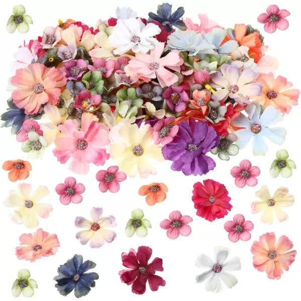 120 Pcs Mini Faux Flowers for Crafts Heads Artificial Small Fabric Silk Daisy Peony Decorations Garland DIY Wreath Accessories for Wedding Home Party Decor MulticolorMulti Color