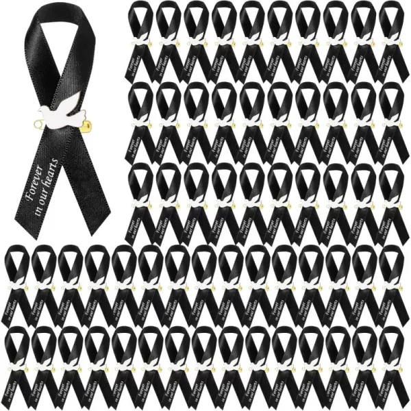 50 Pcs Dove Funeral Ribbons Memorial Ribbon Funeral Pins Classic Memorial Service Respect Ribbon Bow with Safety Pins and Dove for Mourning Remembrance Day Funeral Event WhiteBlack