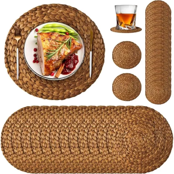 Geosar 200 Disposable Paper Placemats and Coasters Set Summer Hawaiian Luau Placemat with Coasters Outdoor Indoor for Greenery Jungle Dining Table Decoration Shower BirthdayGold RoundWoven