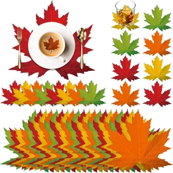 Geosar 200 Disposable Paper Placemats and Coasters Set Summer Hawaiian Luau Placemat with Coasters Outdoor Indoor for Greenery Jungle Dining Table Decoration Shower BirthdayGold RoundHarvest Leaf