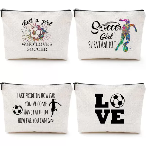 Geosar 4 Pieces Soccer Gifts Makeup Bag Inspirational Christmas Gift for Soccer Player Soccer Bags for Women Soccer Lover Zipper Cosmetic Bags Travel Cosmetic Pouch for Birthday GraduationSoccer