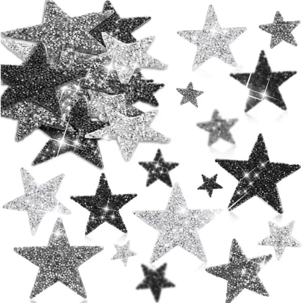 Geosar 60 Pcs Iron on Star Patches Star Shape Rhinestone Appliques Adhesive Glitter Star Patches Rhinestone Appliques Embellishments Patches for DIY Black GrayMixed Size