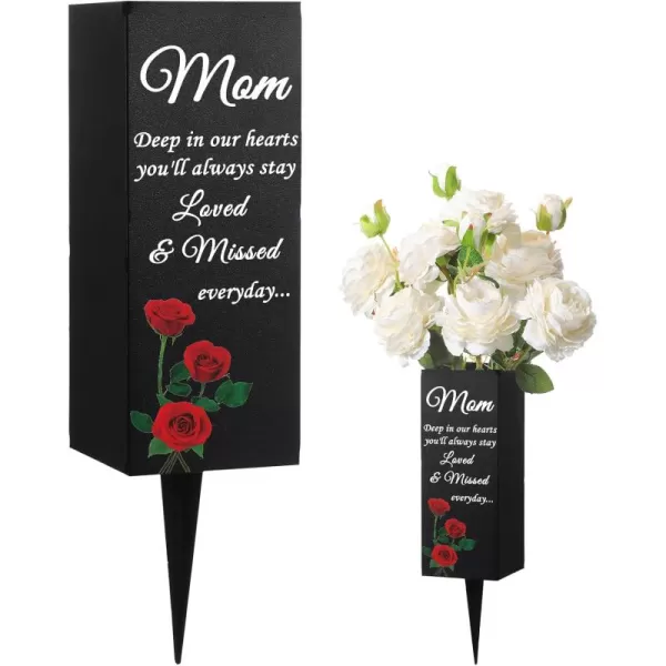 Geosar Mom Cemetery Vases for Grave Metal Cemetery Grave Flower Vase Funeral Cemetery Vase Memorial Flower Holder with Spike Floral Cemetery Decorations for Grave Lawn Yard Outdoor Funeral FavorsMom