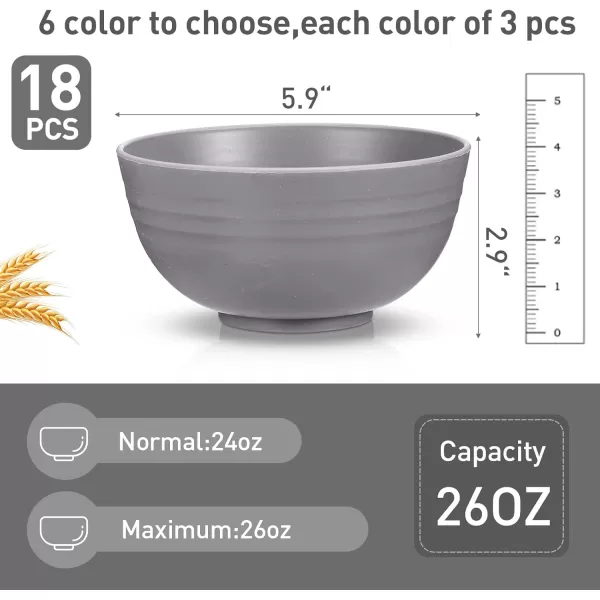 18 Pcs Unbreakable Cereal Bowls 24 Oz Microwave and Dishwasher Safe Wheat Straw Fiber Lightweight Bowl Soup Bowl Microwavable Kitchen Bowl for Serving Salad Pasta OatmealBlackGray