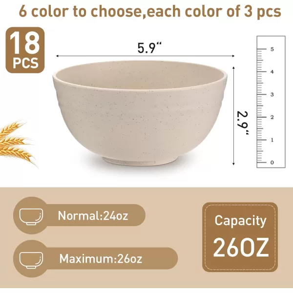 18 Pcs Unbreakable Cereal Bowls 24 Oz Microwave and Dishwasher Safe Wheat Straw Fiber Lightweight Bowl Soup Bowl Microwavable Kitchen Bowl for Serving Salad Pasta OatmealBlackWhite  Black  Gray