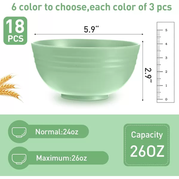 18 Pcs Unbreakable Cereal Bowls 24 Oz Microwave and Dishwasher Safe Wheat Straw Fiber Lightweight Bowl Soup Bowl Microwavable Kitchen Bowl for Serving Salad Pasta OatmealBlackGreen