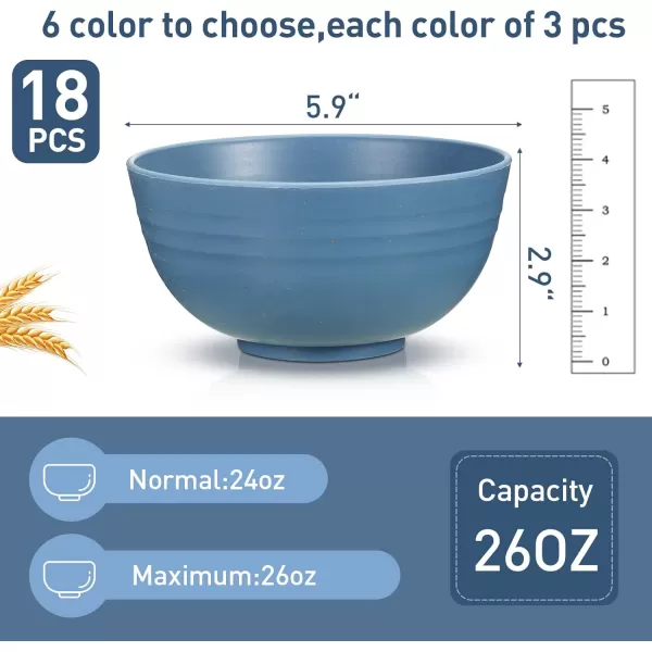 18 Pcs Unbreakable Cereal Bowls 24 Oz Microwave and Dishwasher Safe Wheat Straw Fiber Lightweight Bowl Soup Bowl Microwavable Kitchen Bowl for Serving Salad Pasta OatmealBlackSoft Colors