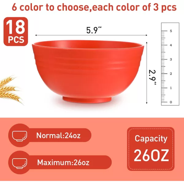 18 Pcs Unbreakable Cereal Bowls 24 Oz Microwave and Dishwasher Safe Wheat Straw Fiber Lightweight Bowl Soup Bowl Microwavable Kitchen Bowl for Serving Salad Pasta OatmealBlackYellow  Orange  Green  Blue