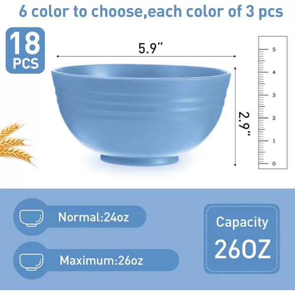 18 Pcs Unbreakable Cereal Bowls 24 Oz Microwave and Dishwasher Safe Wheat Straw Fiber Lightweight Bowl Soup Bowl Microwavable Kitchen Bowl for Serving Salad Pasta OatmealBlackBlue