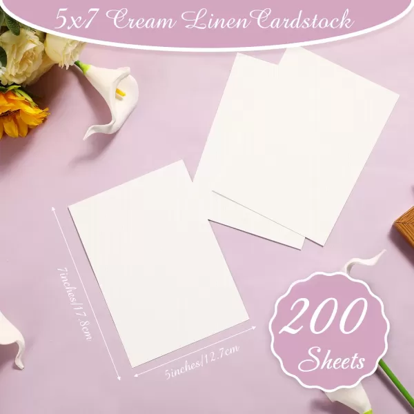 200 Sheets Linen Cardstock 5 x 7 Invitation Cardstock Heavy Weight Printer Paper Cardstock 92lb 250GSM Card Stock for Printer Index Cards Cover Postcards Blank Flash Note Greeting CreamCream