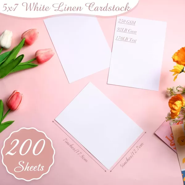 200 Sheets Linen Cardstock 5 x 7 Invitation Cardstock Heavy Weight Printer Paper Cardstock 92lb 250GSM Card Stock for Printer Index Cards Cover Postcards Blank Flash Note Greeting CreamWhite