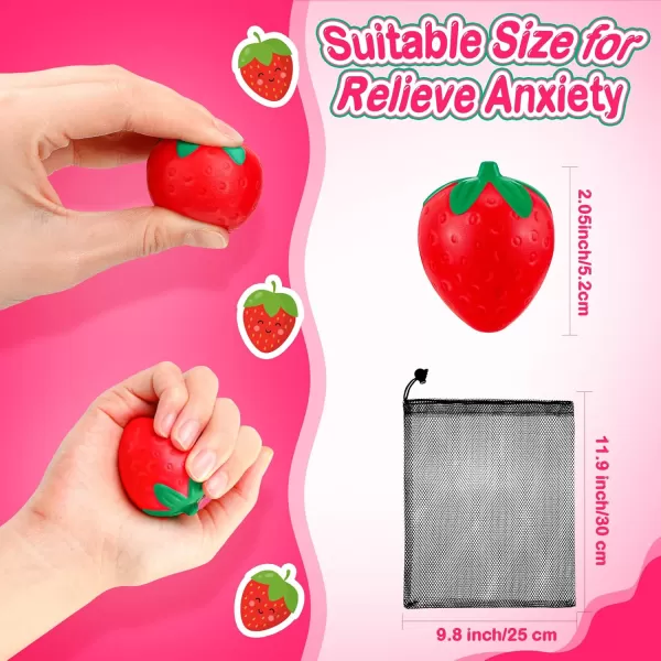 24 Pcs 2 Inch Strawberry Stress Balls Mini Foam Strawberry Stretchy Toys Fruit Party Favor Stress Relief Strawberry Fidget Toy with Storage Bag for Birthday Gift Bag Fillers School Carnival Reward