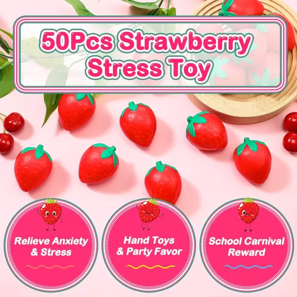 24 Pcs 2 Inch Strawberry Stress Balls Mini Foam Strawberry Stretchy Toys Fruit Party Favor Stress Relief Strawberry Fidget Toy with Storage Bag for Birthday Gift Bag Fillers School Carnival Reward