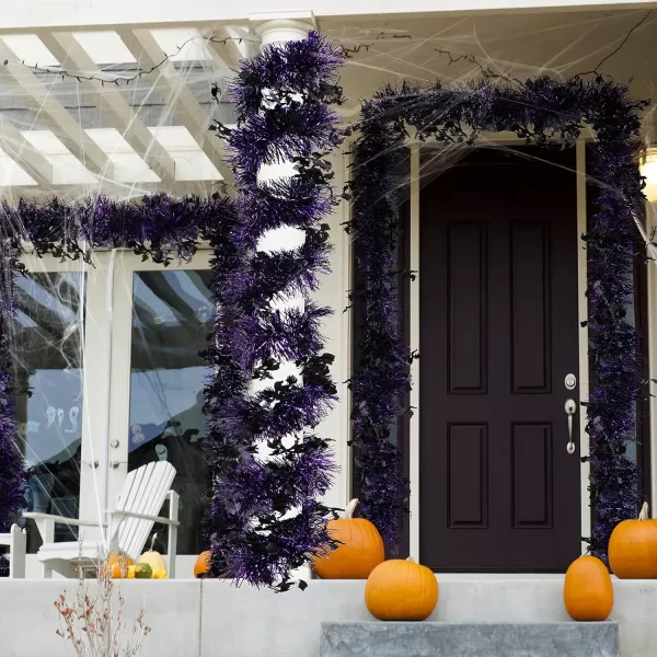 264 Feet Halloween Tinsel Garland Includes 4 Pieces 66 Feet Each Witch Metallic Purple Black Twist Garland Halloween Tinsel Twist Garland Decoration for Indoor Outdoor Halloween Decor