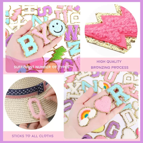 54 Pcs Self Adhesive Chenille Letters Patches Glitter Rainbow Chenille Patches Preppy Cute Sew Patches Christmas Varsity Letter Patches Craft for DIY Clothing Backpack Bag Rose Red Letter217 InchColorful Letter