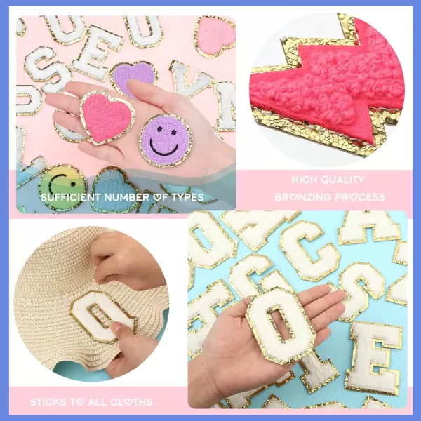 54 Pcs Self Adhesive Chenille Letters Patches Glitter Rainbow Chenille Patches Preppy Cute Sew Patches Christmas Varsity Letter Patches Craft for DIY Clothing Backpack Bag Pink Letter217 InchWhite Letter